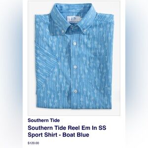 Southern Tide Mens Reel Em In Intercoastal Short Sleeve Button Down Shirt- L